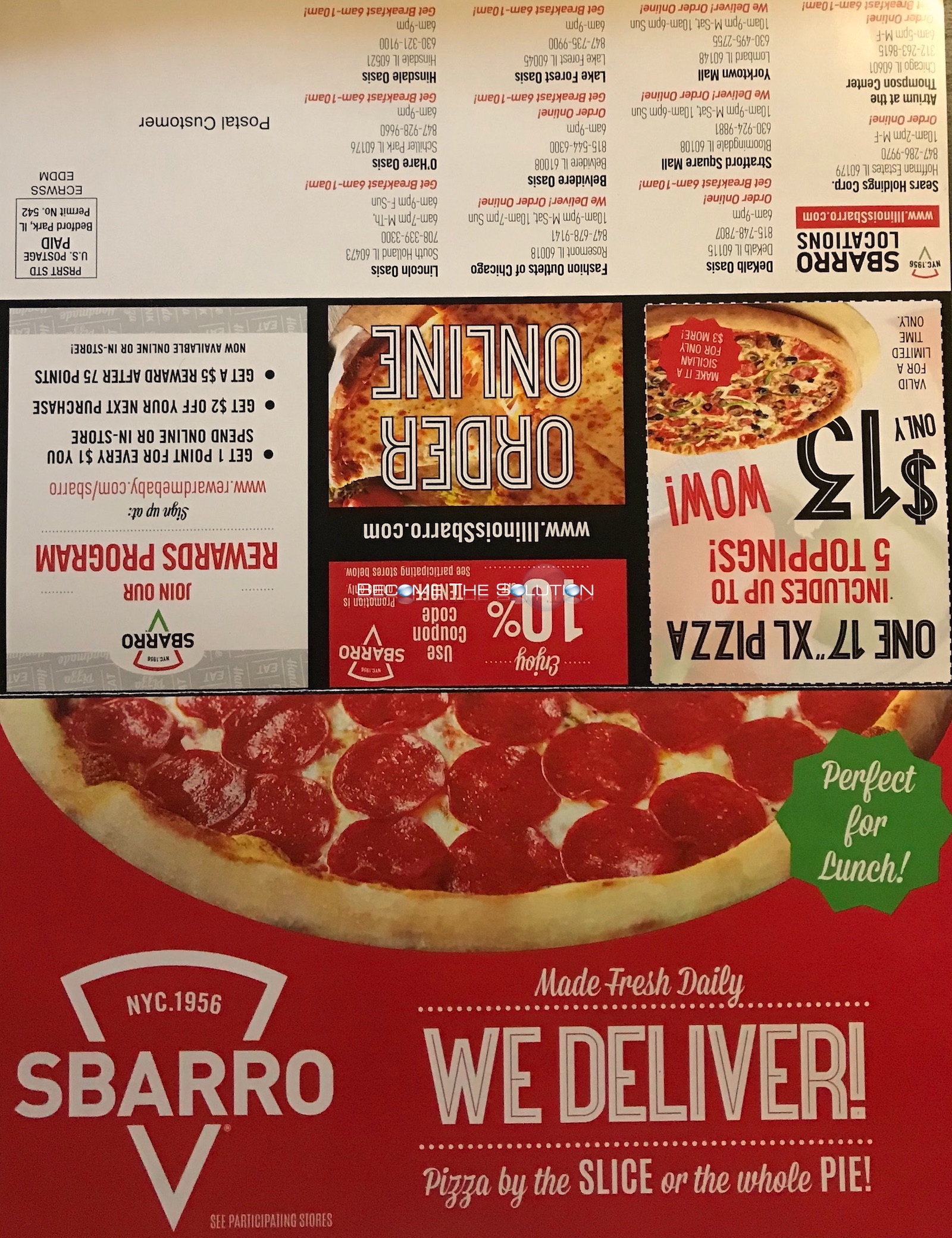 Sbarro Pizza Menu Chicago (Scanned Menu With Prices)